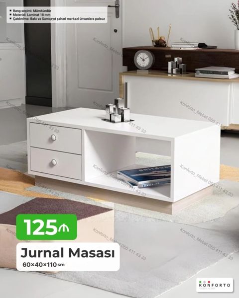 Dördbucaq masa, Açılmayan, Təkərsiz, Mat laminat, Zəmanətsiz, Pulsuz quraşdırılma — Konforto Mebel — Coffee tables