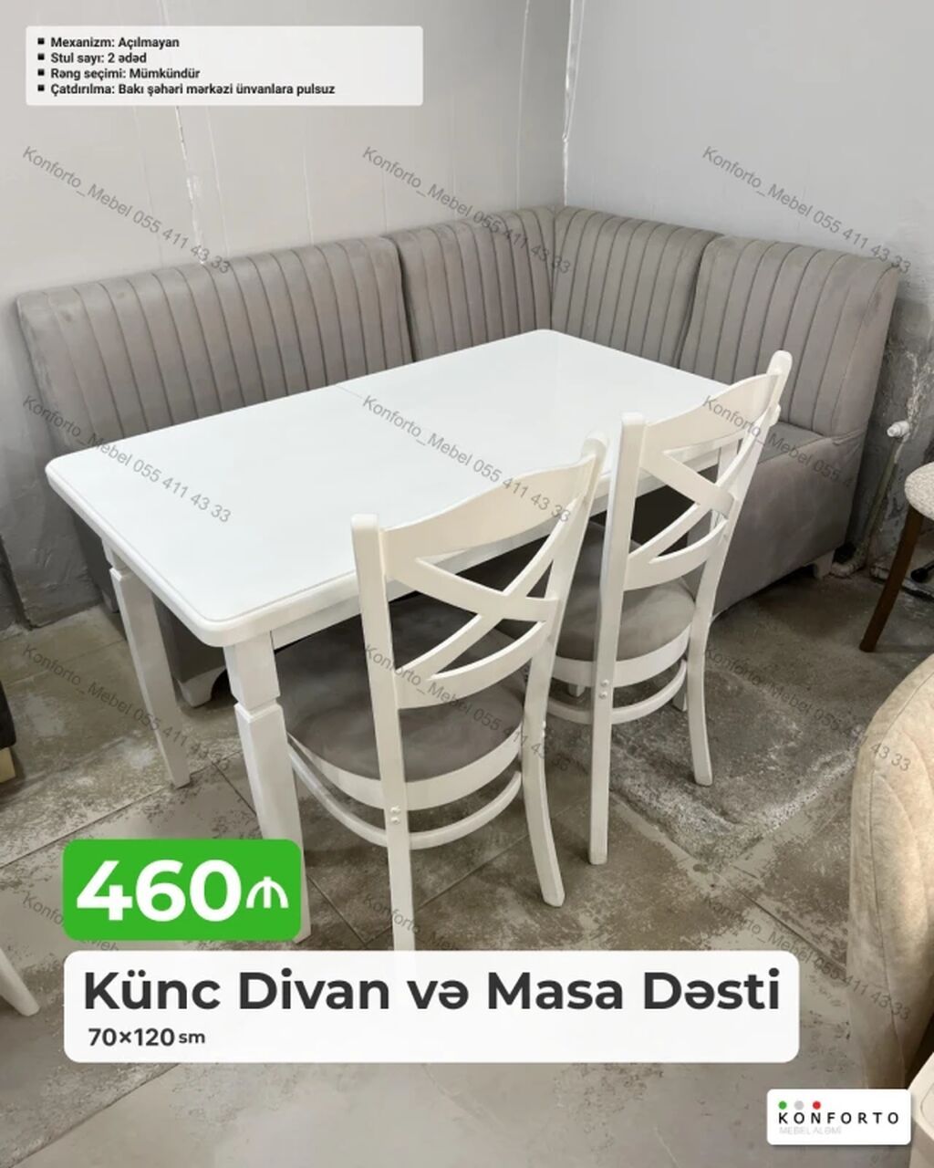 Künc divan və masa dəsti - Dəst tərkibi: künc divan, 1 ədəd masa, 2 — Yumşaq mobilya dəstləri, Bakı