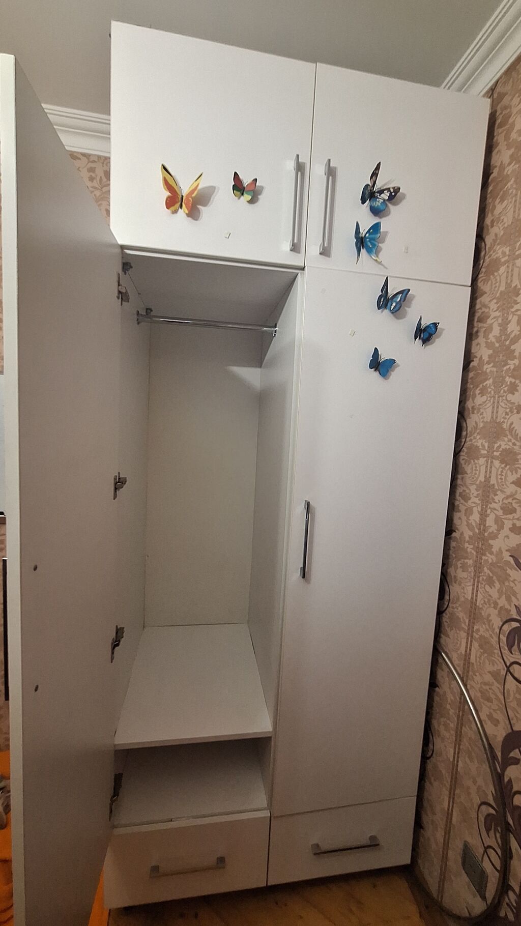 İşlənmiş, 2 qapılı, Siyirməli, Ağ, Taxta, Açılan, Düz dolab — Mebel, Bakı (2)
