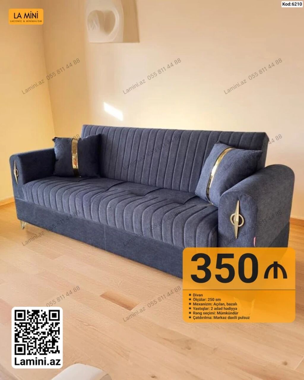 Məhsul: Divan (Kod: 6210) - Ölçü: 250 sm - Mexanizm: Açılan, bazalı