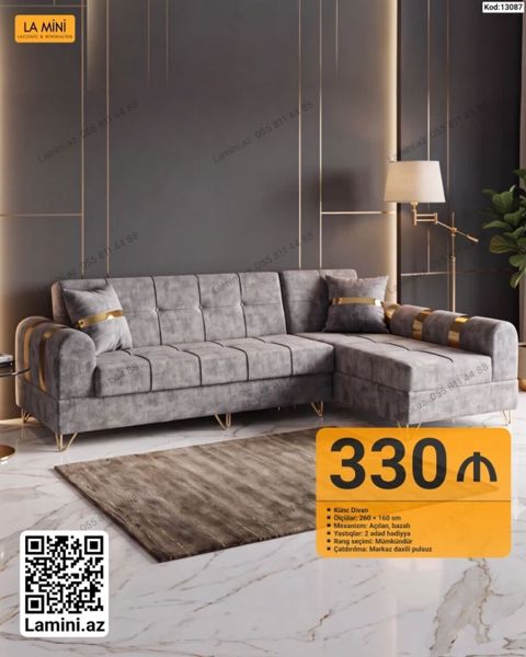 Künc divan – La Mini (Kod: 13087) - Ölçülər: 260 × 160 sm - Mexanizm — Lamini Mebel — Диваны