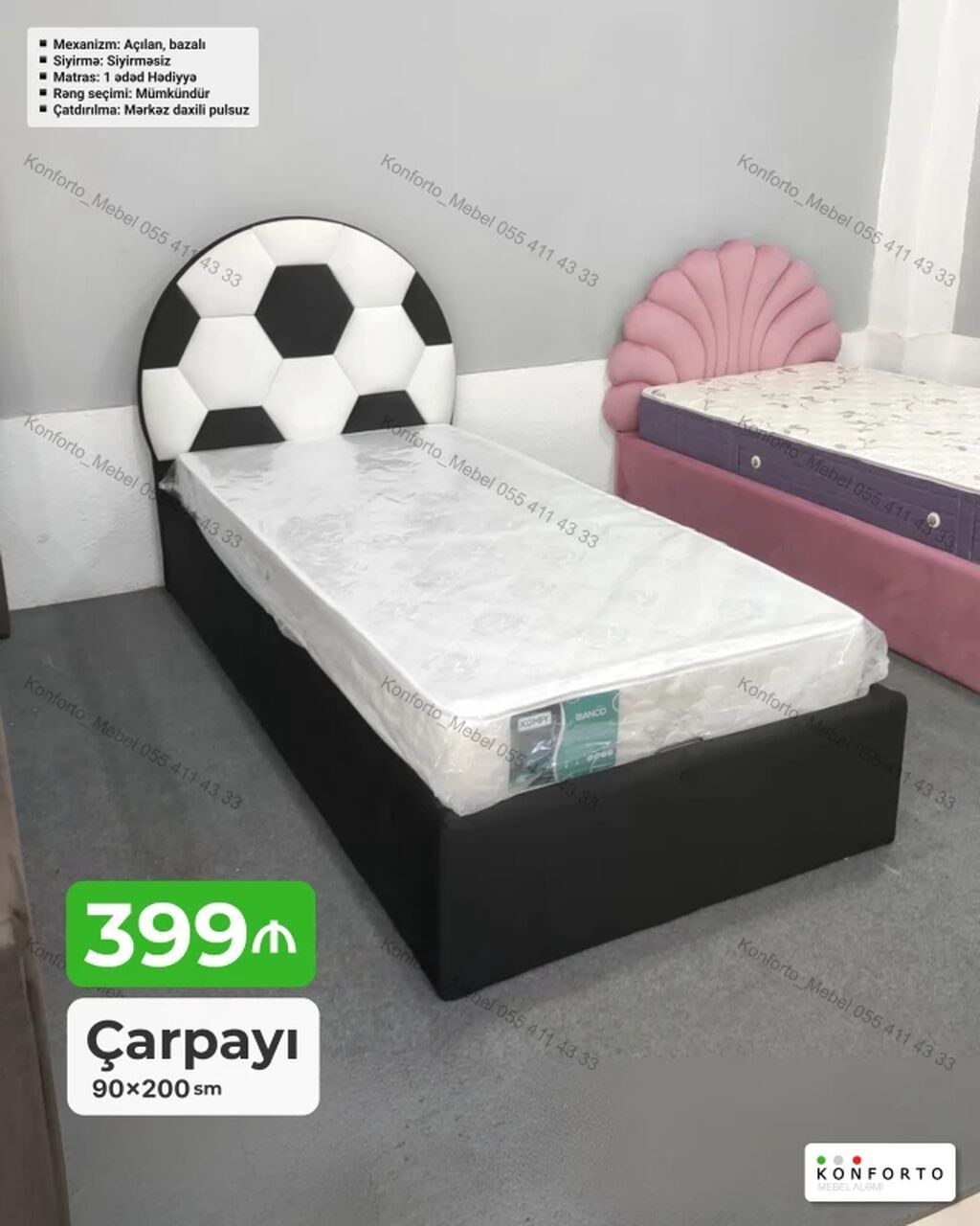 Uşaq/yeni gənc otağı üçün futbol mövzulu tək çarpayı. Xüsusiyyətlər — Mebel, Bakı