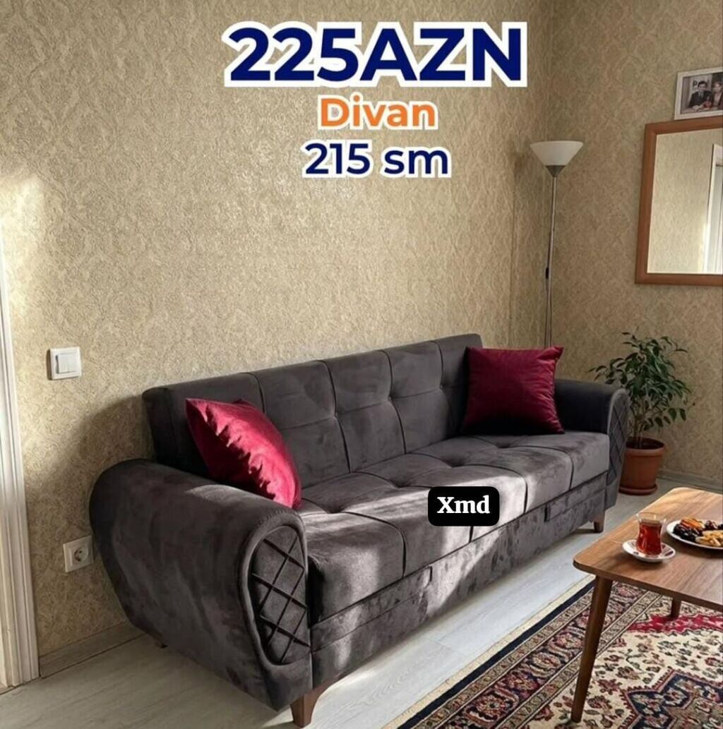 Divan – 215 sm - Rəng: tünd boz - Material: yumşaq parça üzlük -