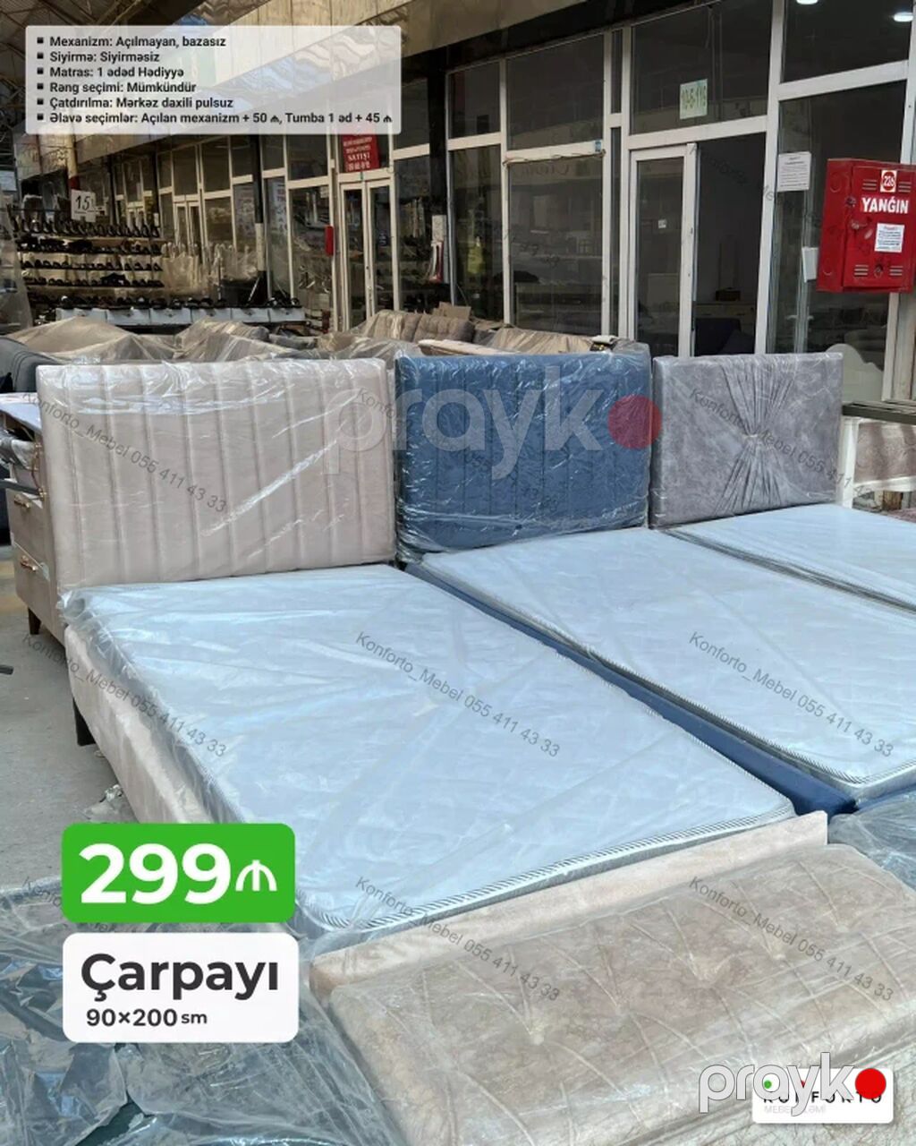 Çarpayı – 90×200 sm • Mexanizm: Açılmayan, bazasız • Sıyırma — Mebel, Bakı (2)