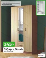 3 qapılı paltar dolabı Ölçü: 47×200×120 sm Material: 18 mm laminat — Mebel