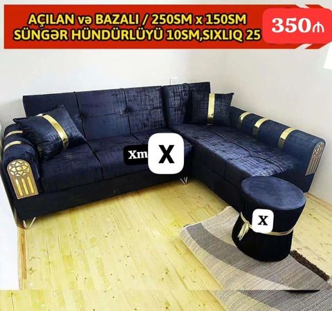 Açılan və bazalı künc divan dəsti Ölçü: 250 sm x 150 sm Süngər — ucuz.mebel — Divanlar