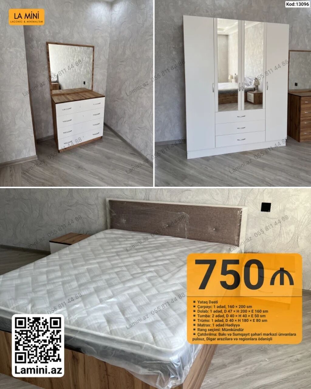 Yataq Dəsti – Kod: 13096 Komplekt: - Yataq: 1 ədəd, 160 × 200 sm -