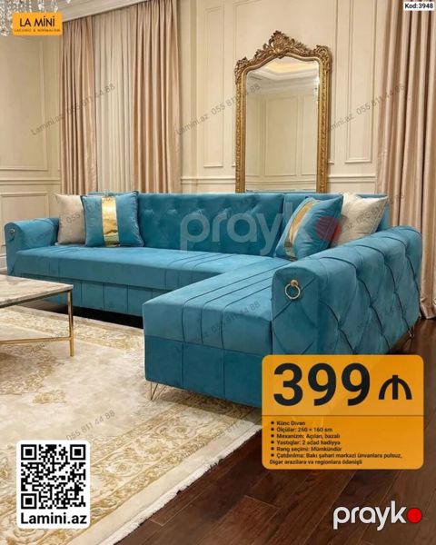 Məhsul: Künc divan (Kod: 3948) - Ölçülər: 260 160 sm - Mexanizm — Bakı