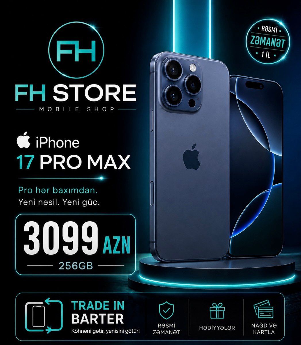 Apple iPhone 17 Pro Max Deep Blue 256GB/12GB — Mallar, Bakı