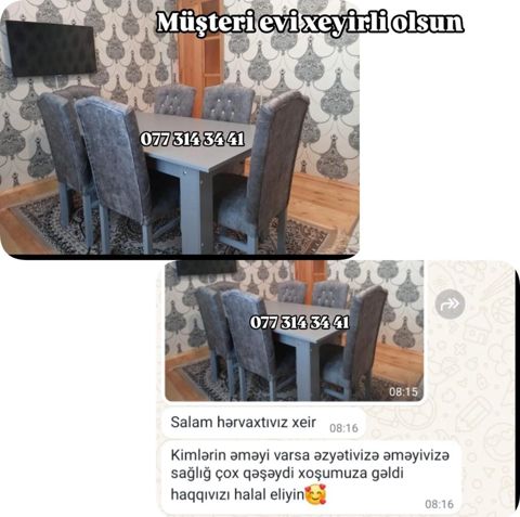 6 nəfərlik yemək masası dəsti - Komplekt: 1 masa + 6 yumşaq