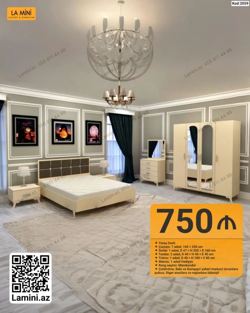 La Mini – Yataq Dəsti (Kod: 2059) Komplektə daxildir: - Çarpayı: 1 — Mebel, Bakı