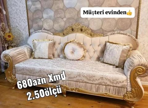 Klassik üslubda 3 nəfərlik divan - Ölçü: 2.50 m - Rəng: krem-bej