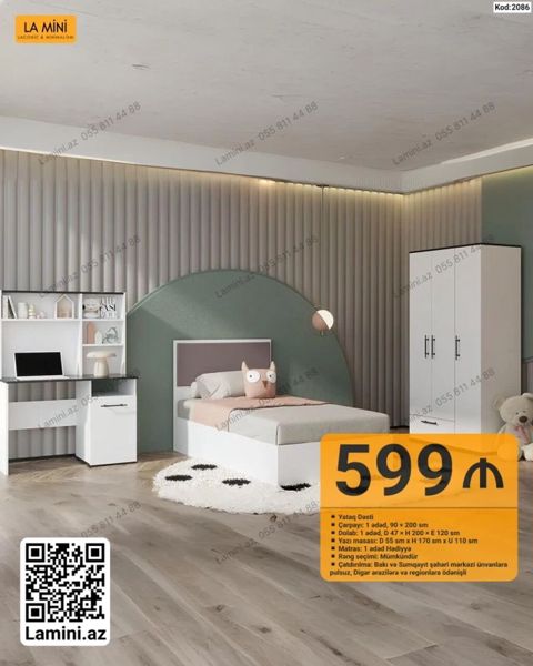 Uşaq/yeniyetmə otağı üçün tam mebel dəsti – La Mini (Kod: 2086)