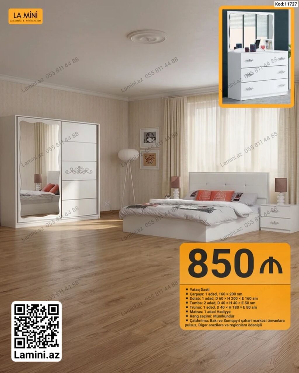 LA MINI Yataq Dəsti Komplektə daxildir: - Çarpayı: 1 ədəd, 160 × 200 — Mebel, Bakı