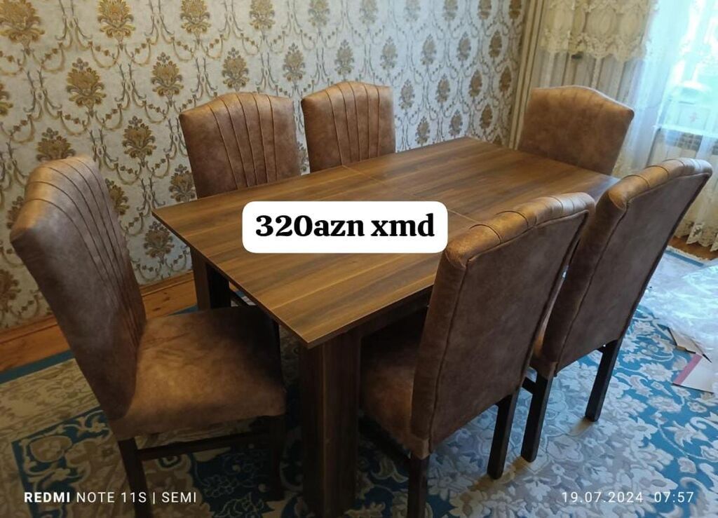 Yemək otağı dəsti – masa və 6 ədəd stul - Dəst: 1 ədəd düzbucaqlı — Mebel, Xırdalan