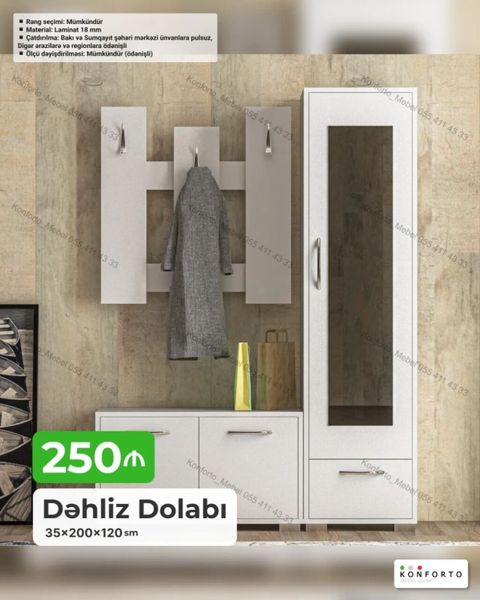 Dəhliz Dolabı 35×200×120 sm — Bakı