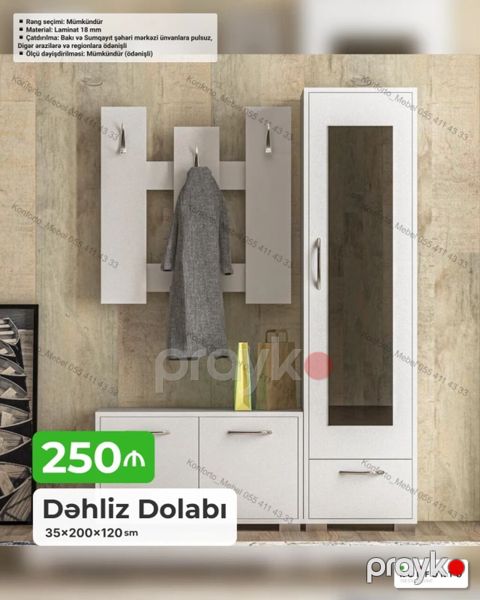 Dəhliz Dolabı 35×200×120 sm — Bakı