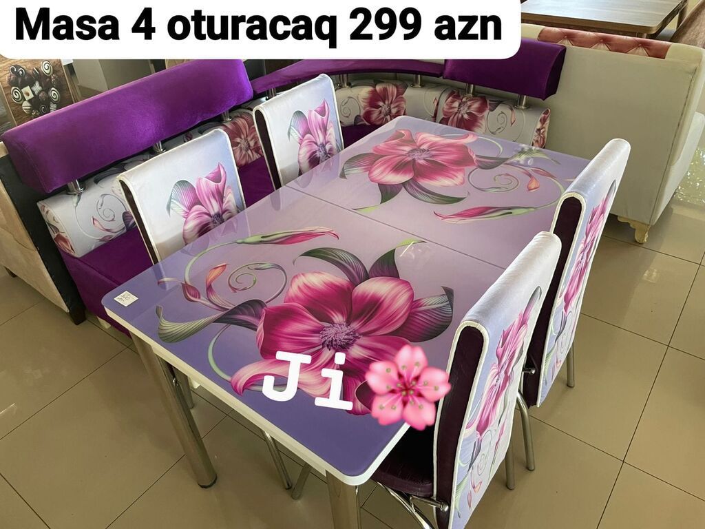 Masa və 4 stul dəsti – 299 AZN - Rəng: bənövşəyi tonlarda - Stol