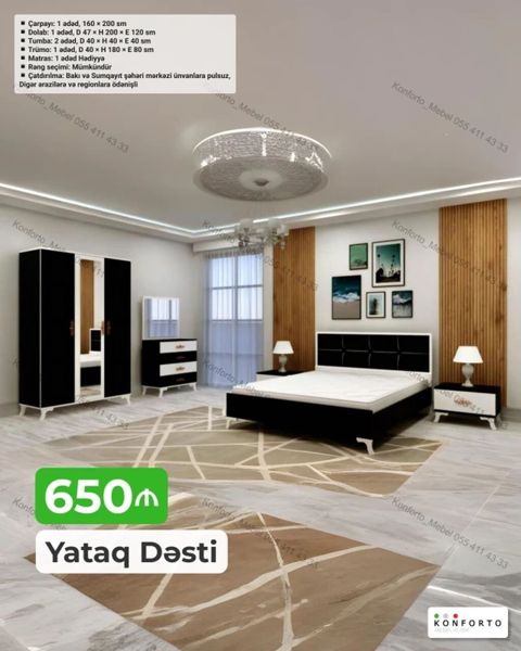 Yataq Dəsti – Çarpayı, Dolab, Tumba, Matras — Bakı