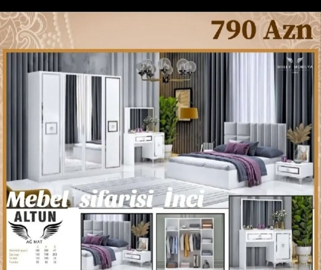 Yataq otağı mebel dəsti – “ALTUN Ağ Mat” dizaynı Dəst tərkibi və