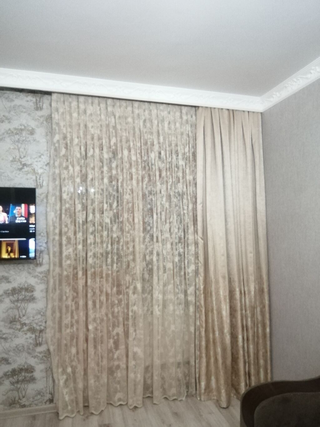 Pərdə dəsti – zərif krem/bej tonlarında 2destdir.1desti aparatla — Mallar, Sanqaçal (3)