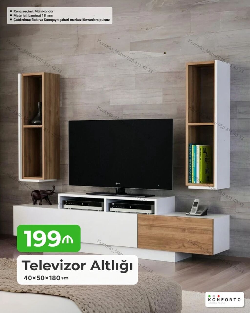 Televizor altlığı və asma şkaf dəsti - Ölçülər: 40 × 50 × 180 sm - — Mebel, Bakı