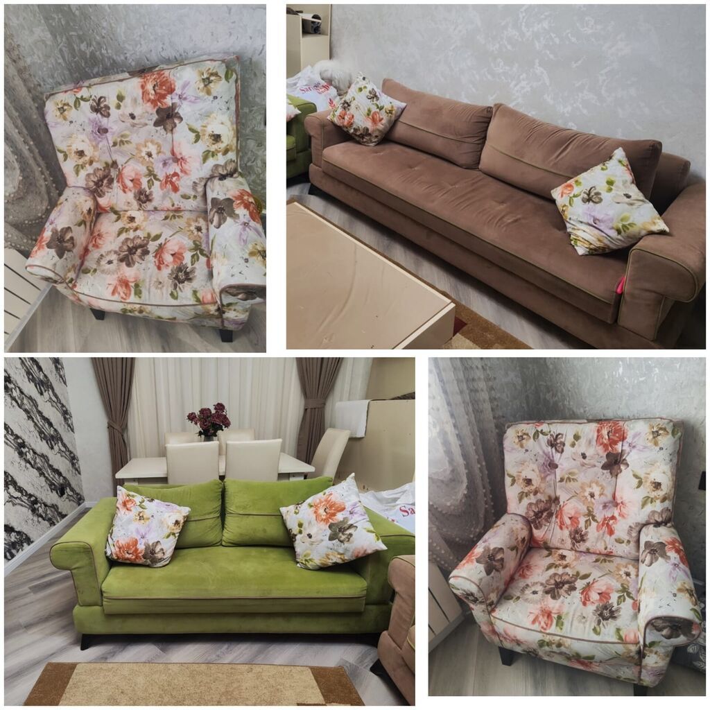 2 divan və 2 kreslo dəsti - Komplekt: 1 böyük divan (açılır və