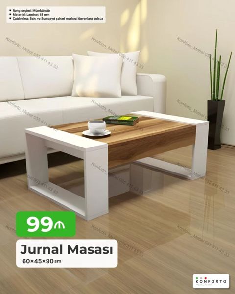 Jurnal masası – 60×45×90 sm - Material: 18 mm laminat - Rəng