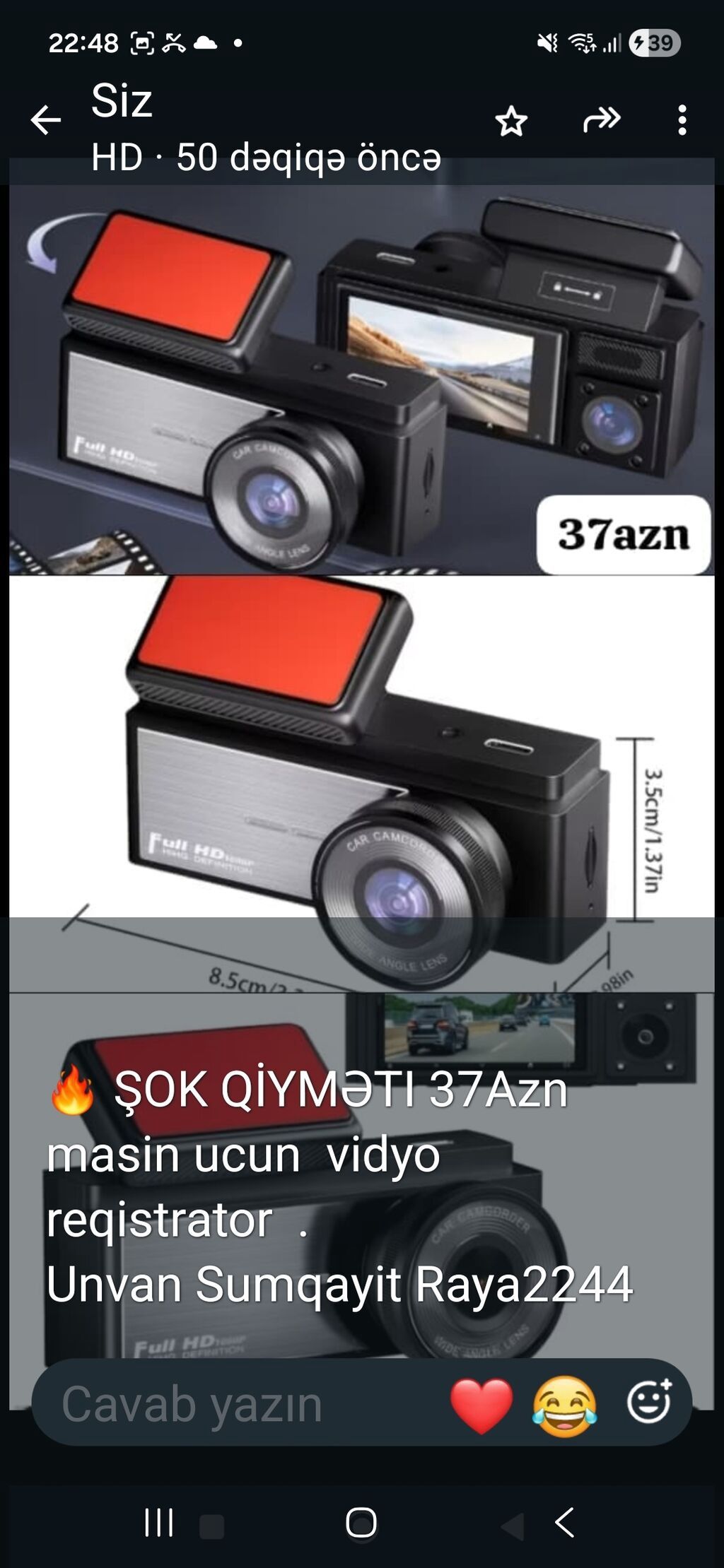 Maşın üçün video qeydiyyat cihazı (videoregistrator) - Full HD təsvir