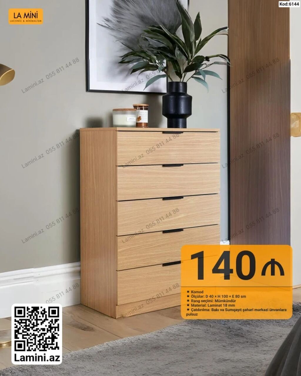 Məhsul: Komod Təsvir: - Minimalist dizaynlı, 5 çekmecəli komod -