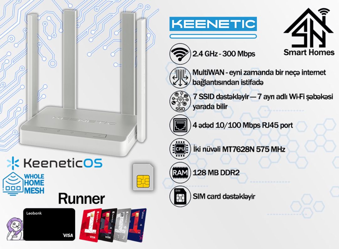 Keenetic N300 4G Router Runner(KN-2210) — Şəbəkə və server avadanlığı, Bakı