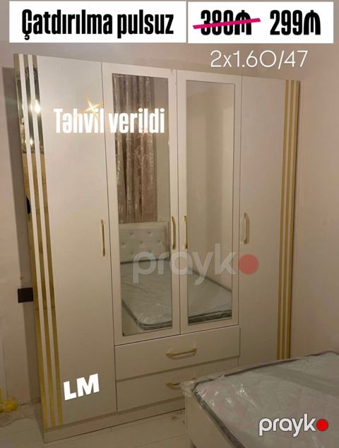 Ağ rəngli 3 qapılı şkaf - Ölçü: 2 x 1.60 / 47 (üzərində göstərilən) — Bakı