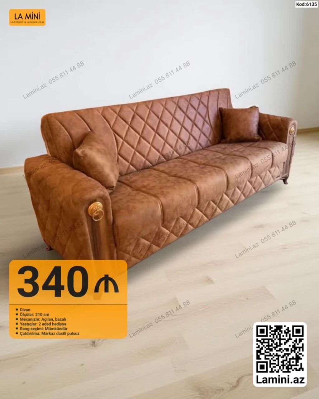 Məhsul: Divan (Kod: 6135) - Ölçü: 210 sm - Mexanizm: Açılan, bazalı