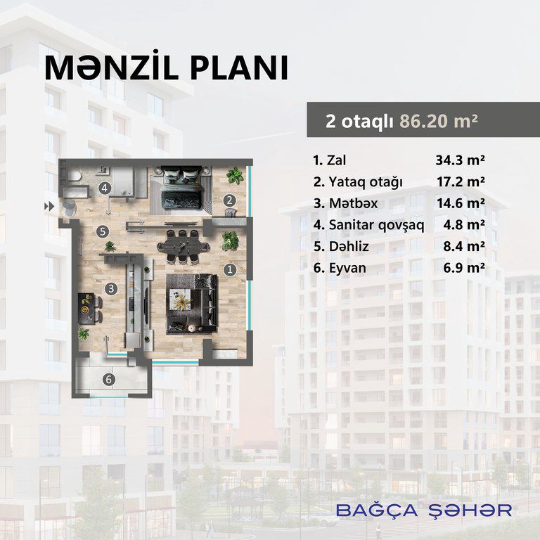 Satılır 2 otaqlı yeni tikili 86.2 m² — Mənzil, Sumqayıt (4)
