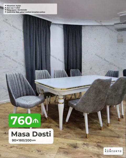 Masa Dəsti – 90×160/200 sm - Açılan mexanizmli yemək masası - Ölçü — Konforto Mebel — Çarpayılar