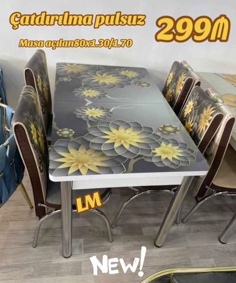 Açılan masa və 4 ədəd stul dəsti - Masa ölçüləri: 80×130 sm