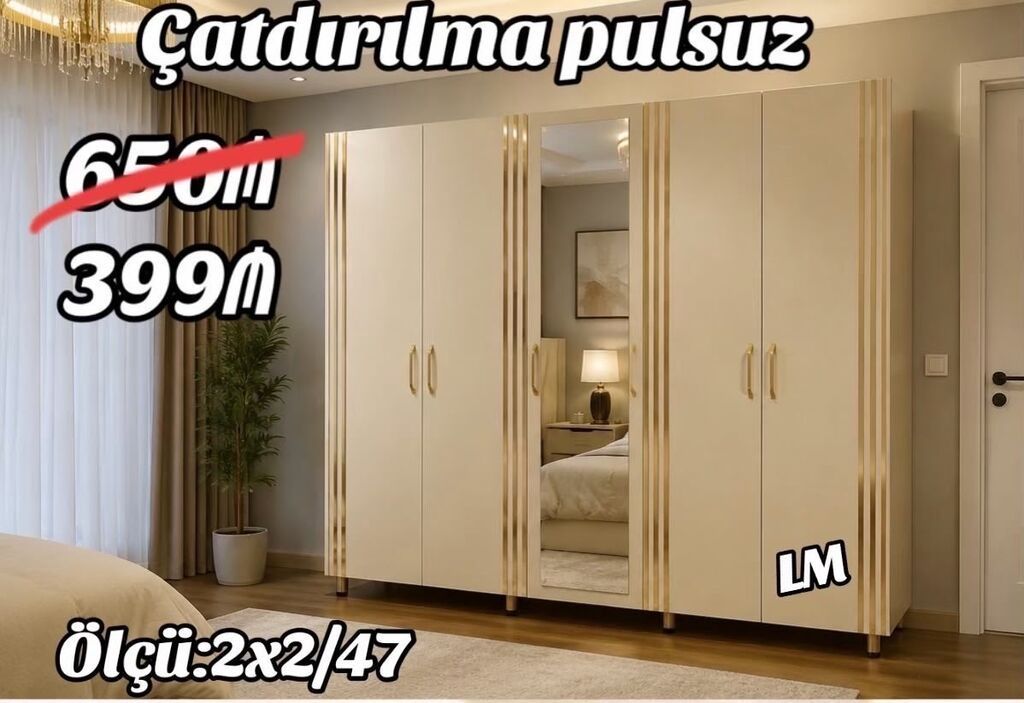 Düz dolab, Yataq otağı üçün, Paltar üçün, 6 qapı