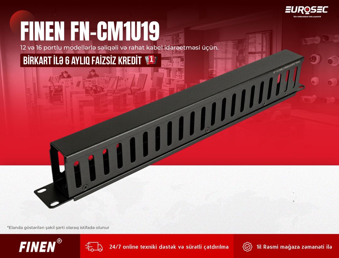 FINEN - 1U 19inch Cable Manager, 12ports/16 ports (Organiser) — Şəbəkə və server avadanlığı, Bakı