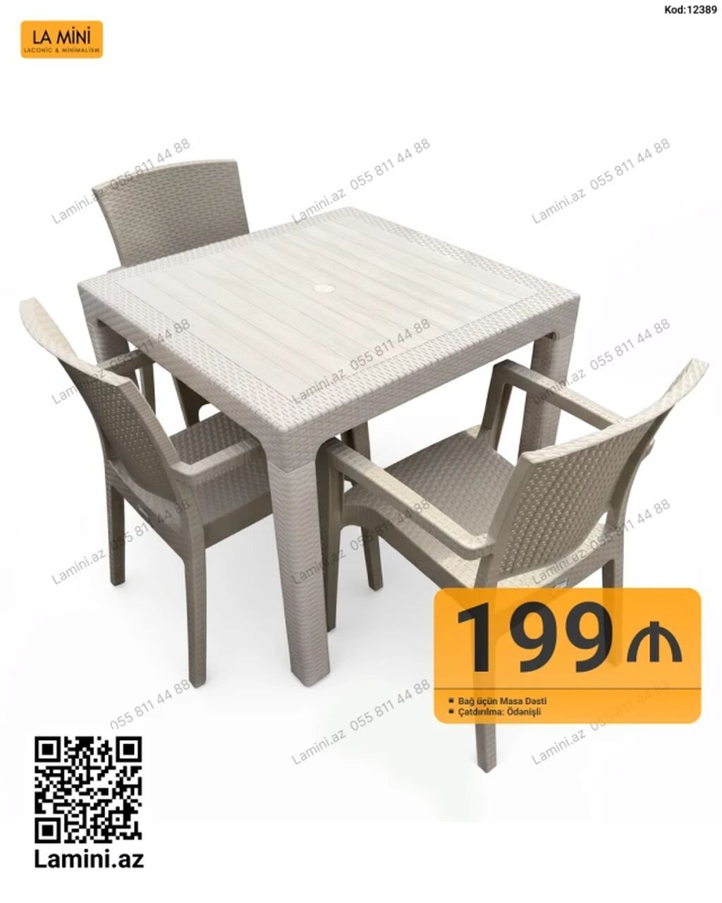 Bağ üçün masa dəsti – La Mini Xüsusiyyətlər: - 1 masa + 4 stul — Mebel, Bakı (2)
