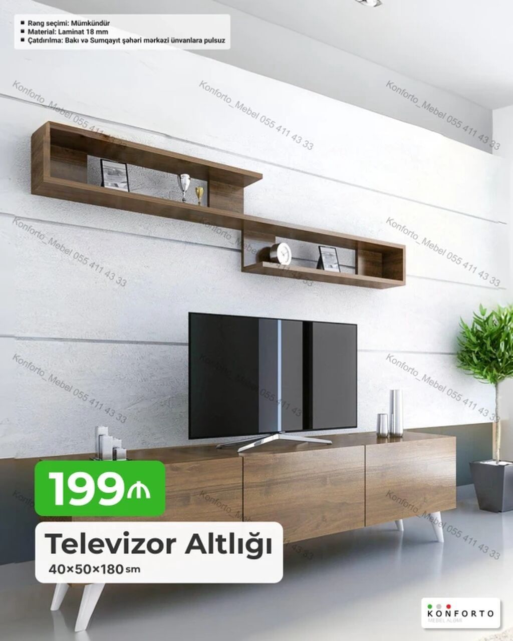 Televizor altlığı və asma rəf dəsti - Ölçü: 40 × 50 × 180 sm (TV