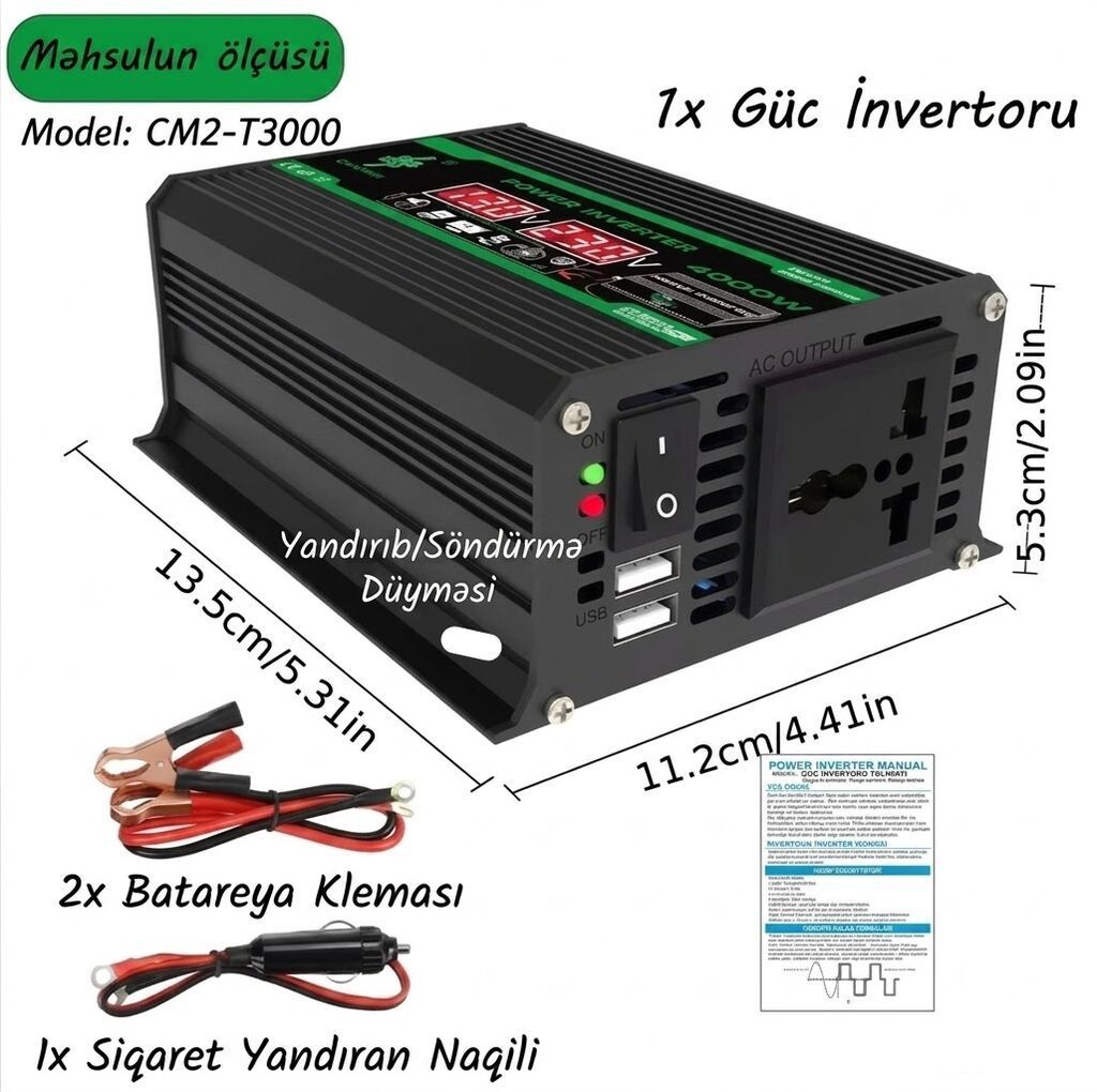 Yeni Inverter, 3000-5000 Vt, 12 - 220 volt — Avto, Bakı (3)