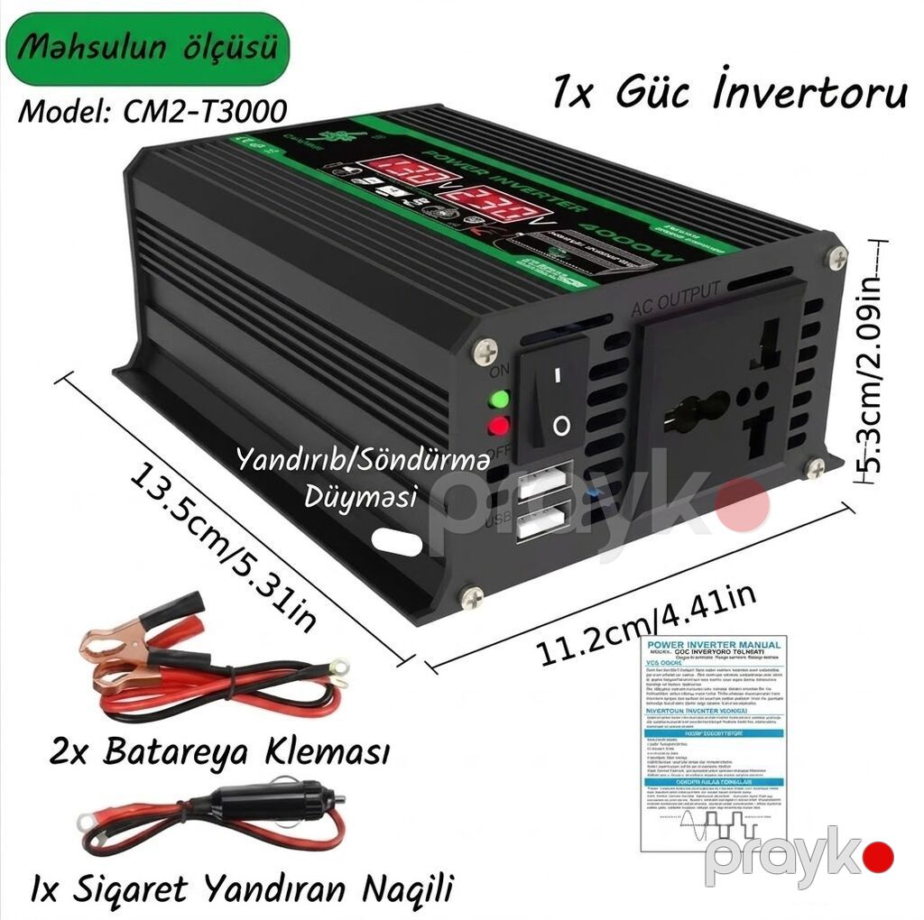 Yeni Inverter, 3000-5000 Vt, 12 - 220 volt — Avto, Bakı (3)