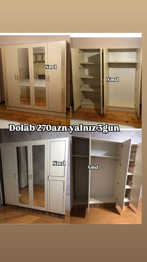 Məhsul: 4 qapılı paltar dolabı - Rəng: krem/ivori tonlarında - Ön