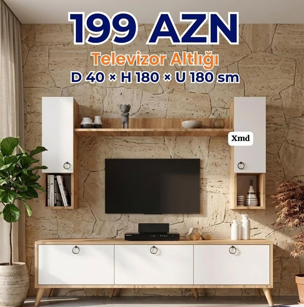 Televizor altlığı və asma modul dəsti Ölçülər: D 40 H 180 U 180 — Qonaq otağı üçün, Bakı