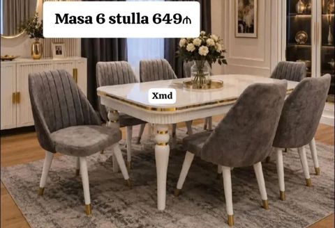 Mətbəx/Qonaq otağı üçün dəst: masa + 6 stul - Dəst: 1 masa və 6 stul