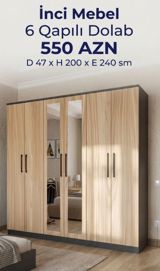 Yeni, 6 qapı, Güzgülü, Açılan, Düz dolab — Furniture