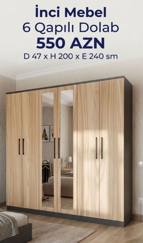 Yeni, 6 qapı, Güzgülü, Açılan, Düz dolab