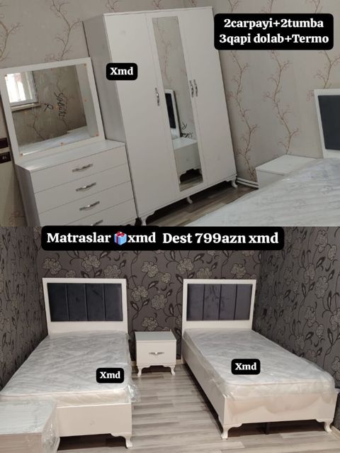 Yataq otağı dəsti – 6 parçalı komplekt Tərkibi: - 2 ədəd tək çarpayı