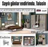 Yataq otağı dəsti – modern klassik dizayn, boz rəng və qızılı detallar — Mebel