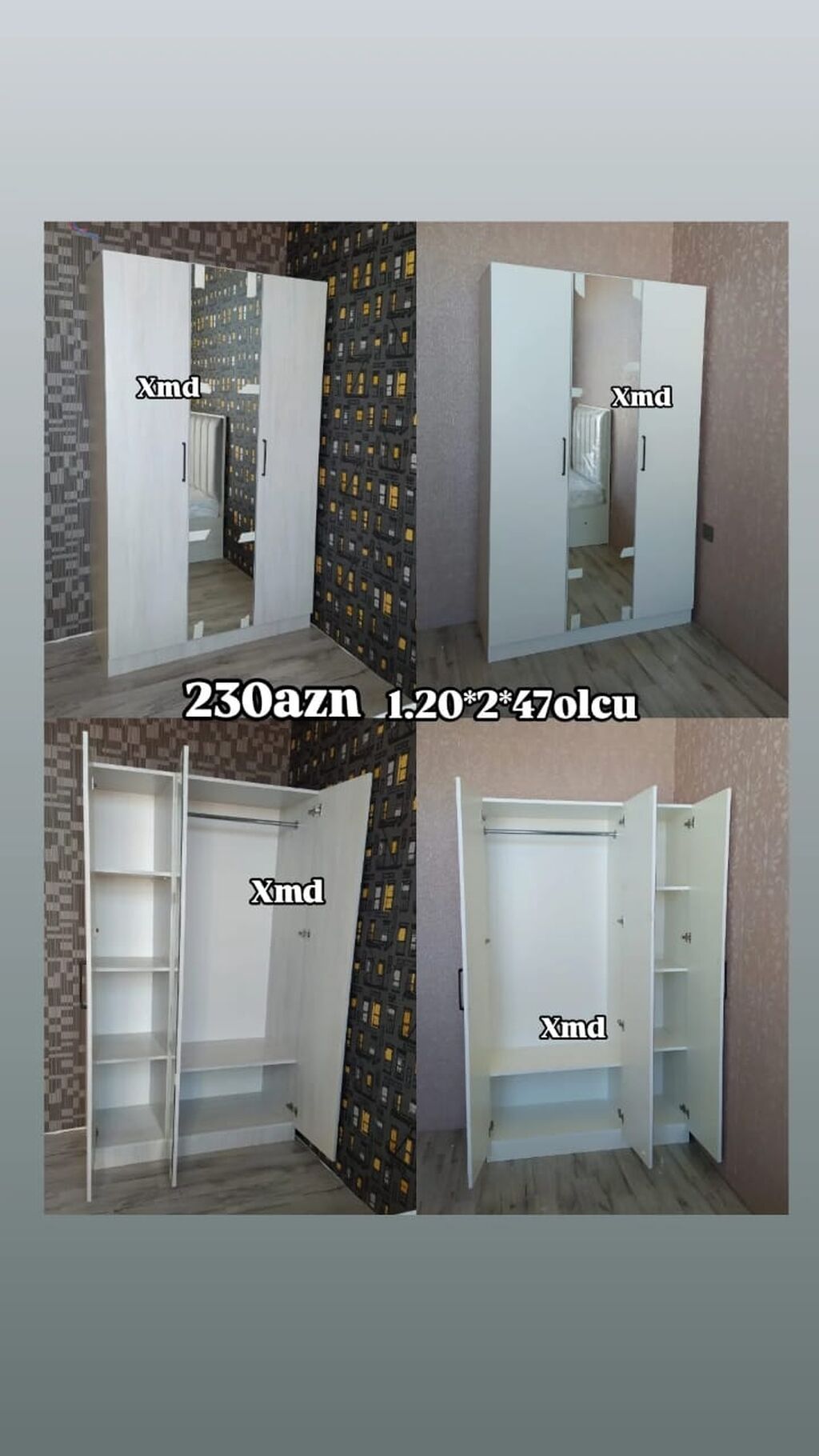 Üç qapılı paltar dolabı - Ölçü: 1.20 × 2.00 × 0.47 m (eni × hündürlük